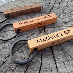 Wooden Keychains, Personalized with Custom Engraving, Keyrings or Leather Strap, Many Designs and Wood Types to Choose From
