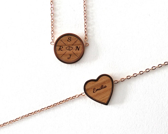Necklace & bracelet made of wood with personal engraving - design it individually