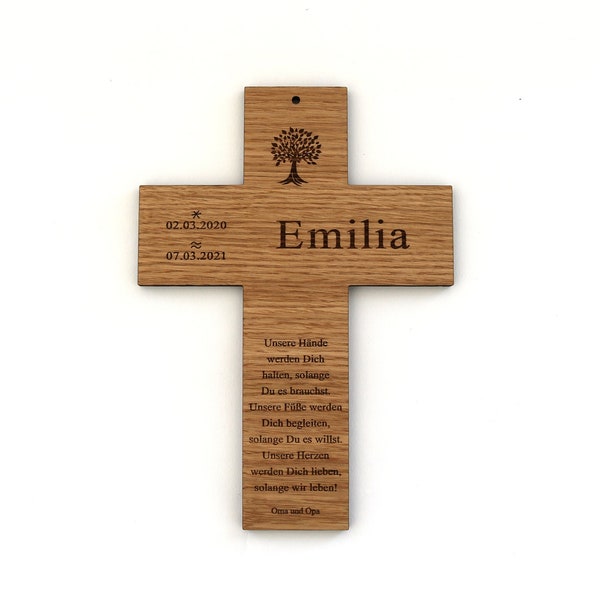 Croix de baptême personnalisée avec message de baptême, croix pour enfants avec nom, date de naissance, date de baptême en chêne, cerisier ou noyer