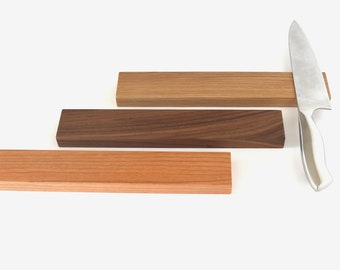 Portacoltelli in legno con potenti magneti, LEGNO MASSELLO in rovere, noce e ciliegio per 5-10 coltelli
