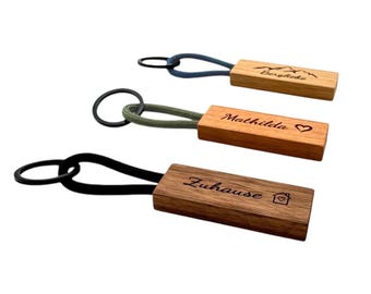 Personalized Wood Keychain with Engraving and Rope – Custom Gift for Him or Her – Handmade by STREIFHOLZ