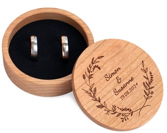 Ringbox zur Hochzeit aus Holz mit Gravur personalisiert für 2 Eheringe mit verschiedenen Motiven zur Auswahl