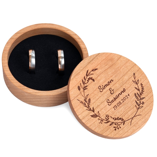 Ringbox zur Hochzeit aus Holz mit Gravur personalisiert für 2 Eheringe mit verschiedenen Motiven zur Auswahl