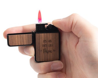Feuerzeug aus Holz personalisiert Gasfeuerzeug mit Holzcover, Eiche Nussbaum, Kirschbaum mit Namen, Initialien, Motiv, Logo Gravur