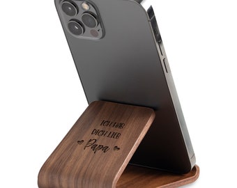 Mobile phone holder made of wood personalized tablet stand with engraving logo name motif smartphone holder