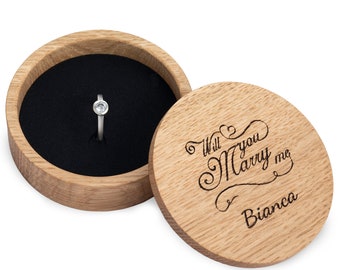 Caja de madera para anillos para propuesta de matrimonio y anillo de compromiso personalizada con grabado