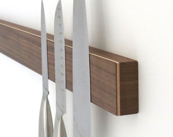 Magnetische Messerleiste aus Holz Magnetleiste für Küchenmesser starke Magnete selbstklebend oder geschraubt, Nussbaum STREIFHOLZ