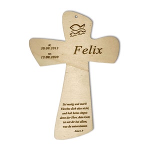 Christening cross personalized with baptism, name, date, wooden cross for children, individual gift for birth and baptism for boys and girls Form 2