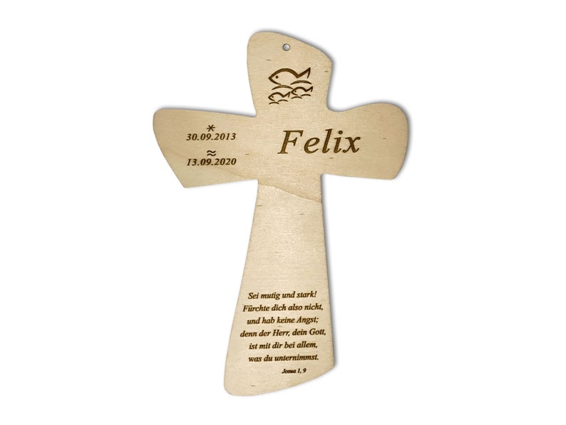 Christening cross personalized with baptism, name, date, wooden cross for children, individual gift for birth and baptism for boys and girls Form 2