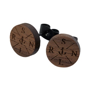 Wooden stud earrings with engraving and initials of your family, individually personalized Earring with engraving image 6