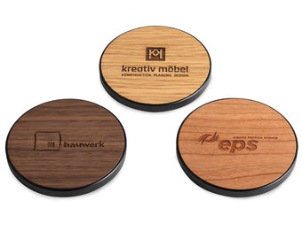 High-quality company gift & employee gift with company logo made of wood - inductive charging station personalized with the finest laser engraving