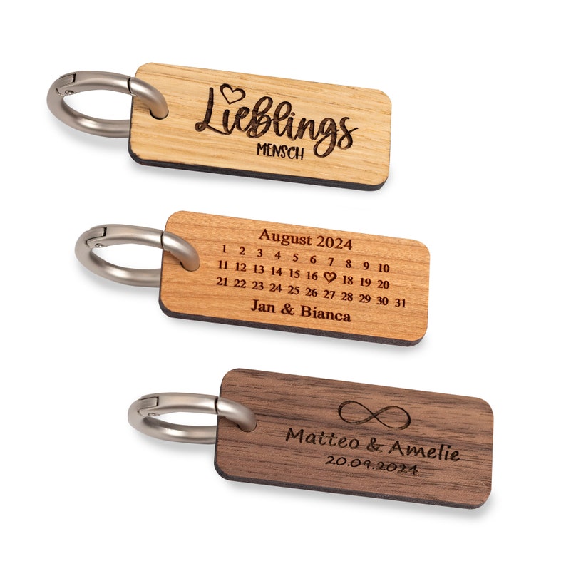 Keychain with wooden key ring personalized with your own engraving, many different motifs to choose from image 3