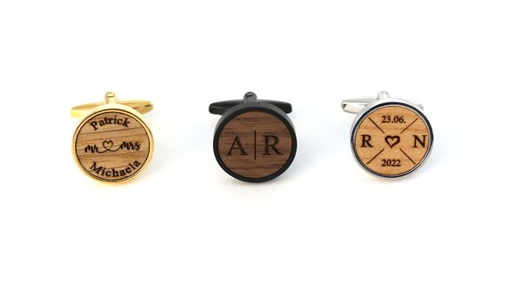 Details about   Personalised Cufflinks In Wood Engraved With Your Initials With Gift Bag 