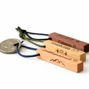 Wooden Keychains, Personalized with Custom Engraving, Keyrings or Leather Strap, Many Designs and Wood Types to Choose From