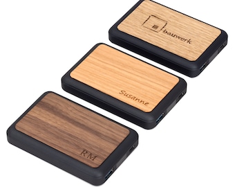 Magsafe Powerbank aus Holz personalisiert mit Gravur MagSafe Powerbank 15Watt magnetisch