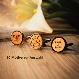 Wooden cufflinks personalized with initials and date engraving, gift for groom, black with wood walnut, cherry, oak image 5