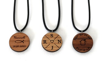 Pendant made of wood personalized with coordinates, name, date, engraving, tree of life, letters, name chain, necklace, necklace