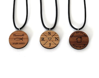 Pendant made of wood personalized with coordinates, name, date, engraving, tree of life, letters, name chain, necklace, necklace