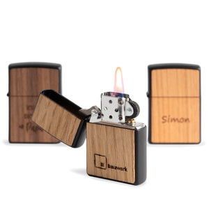 Zippo Benzinfeuerzeug aus Holz personalisiert Feuerzeug mit Holzcover, Eiche Nussbaum, Kirschbaum mit Namen, Initialien, Motiv, Logo Gravur