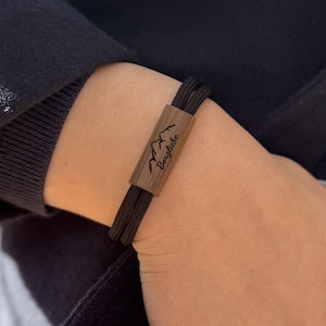 Personalized Rope Bracelet with Engraved Wood | Custom Name or Symbol | Adjustable | Gift for Him Her