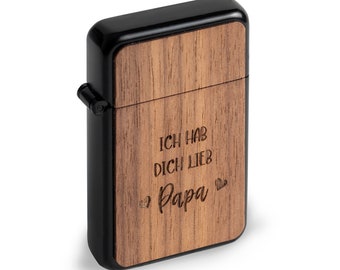 Gas Feuerzeug aus Holz personalisiert Gas Feuerzeug mit Holzcover, Eiche Nussbaum, Kirschbaum mit Namen, Initialien, Motiv, Logo Gravur