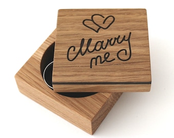 Ringbox aus Holz mit Gravur "marry me"  Ringkästchen Heiratsantrag Ring Box für Verlobungsring Ringetui Ringdose Ringschatulle