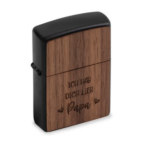 Zippo Feuerzeug personalisiert aus Holz Benzinfeuerzeug mit Holzcover, Eiche Nussbaum, Kirschbaum mit Namen, Initialien, Motiv, Logo Gravur