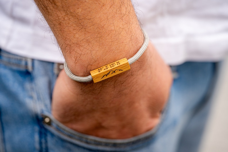 Pulsera de cabo de vela con madera, cierre magnético oculto, diferentes colores y tipos de madera, como pulsera y collar con grabado imagen 7