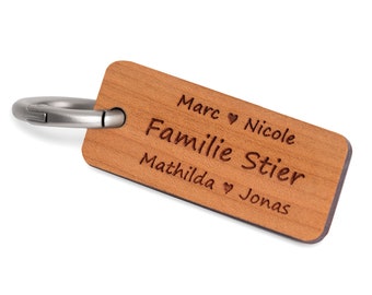 Keychain with engraving made of wood personalized with your own engraving, many different motifs to choose from