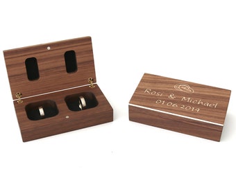Ring Box zur Hochzeit aus Holz mit Gravur; Ringbox mit Namen und Datum personalisiert Ringkästchen Ringschatulle Eiche & Nussbaum Massivholz