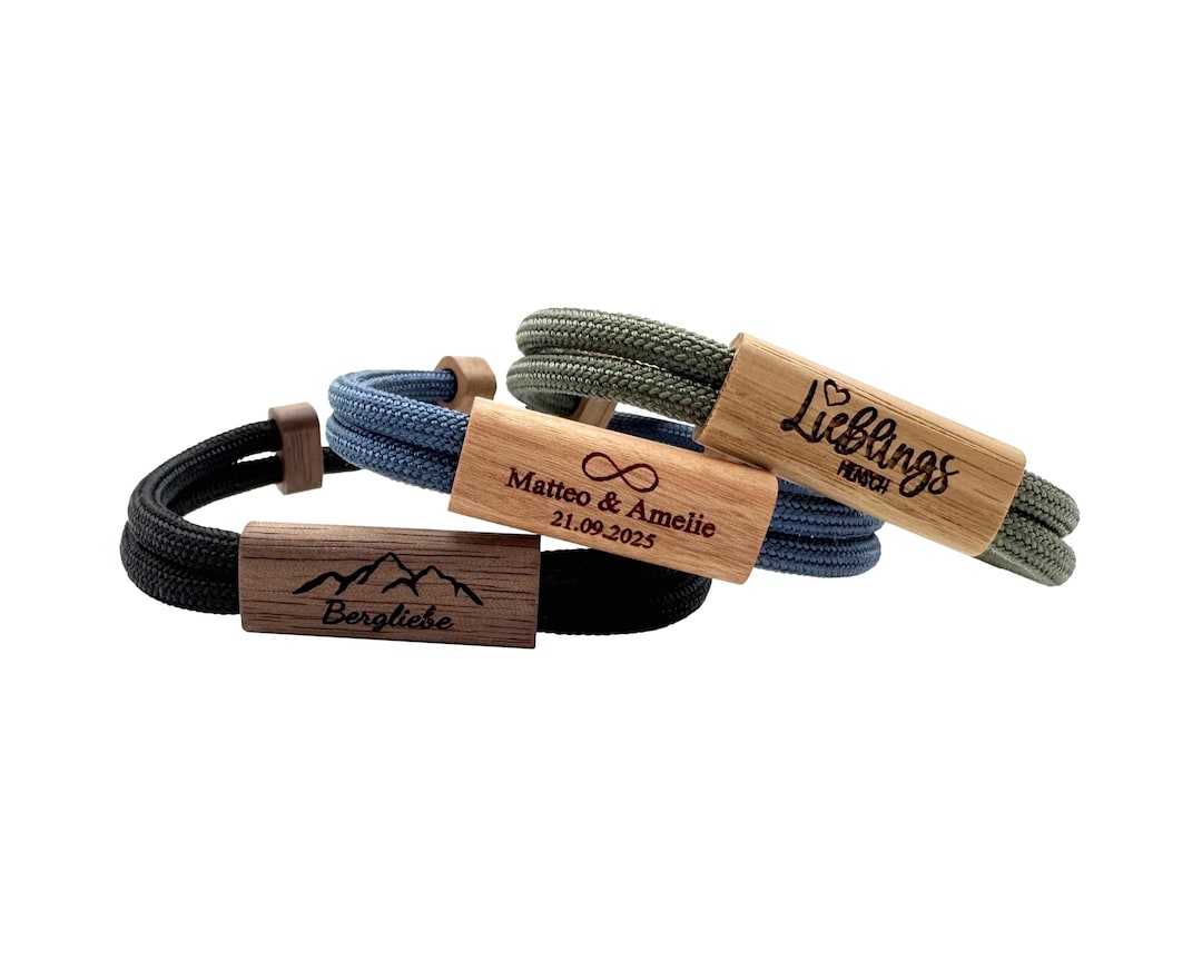 Personalized Rope Bracelet With Engraved Wood | Custom Name or Symbol ...