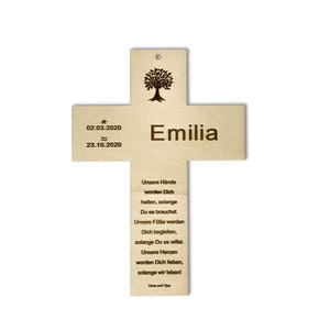 Christening cross personalized with baptism, name, date, wooden cross for children, individual gift for birth and baptism for boys and girls Form 3