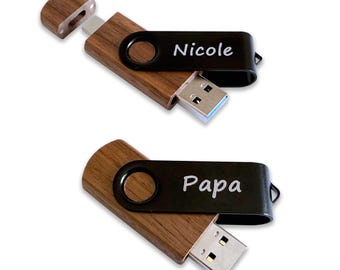 USB 3.0 & USB-C - USB-Stick aus Holz / 32GB mit Gravur personalisiert, Logo oder Name