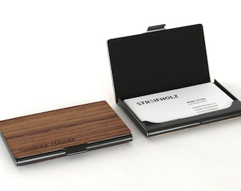 Business card holder with engraving made of wood