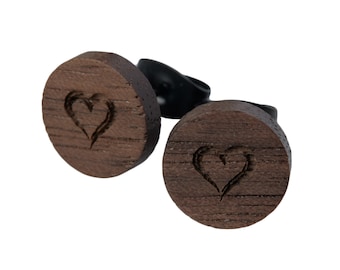 Stud earrings "Heart" made of wood with different motifs to choose from, earring with engraving