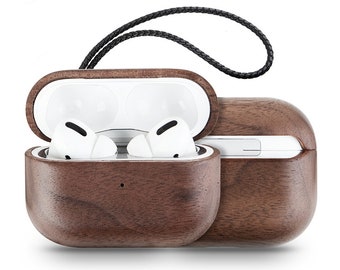 AirPods Pro case made of wood, personalized with initials, protective cover, case for Air Pods Pro, 1 + 2, individual engraving, walnut wood