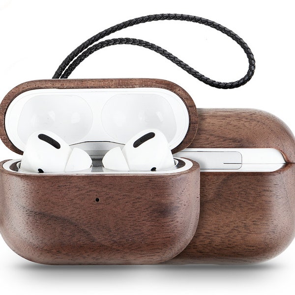 AirPods Pro case made of wood, personalized with initials, protective cover, case for Air Pods Pro, 1 + 2, individual engraving, walnut wood