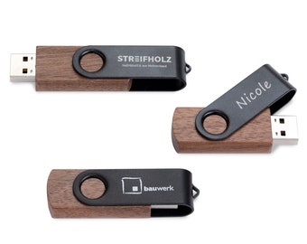 USB Stick mit Logo oder Namen personalisiert aus Holz - 32GB - individuelle Gravur