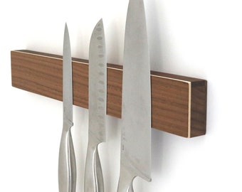 Magnetic Knife Board Wood Knife Board Magnetic knife holder, knife holder, kitchen, self-adhesive, without drilling, solid wood in walnut