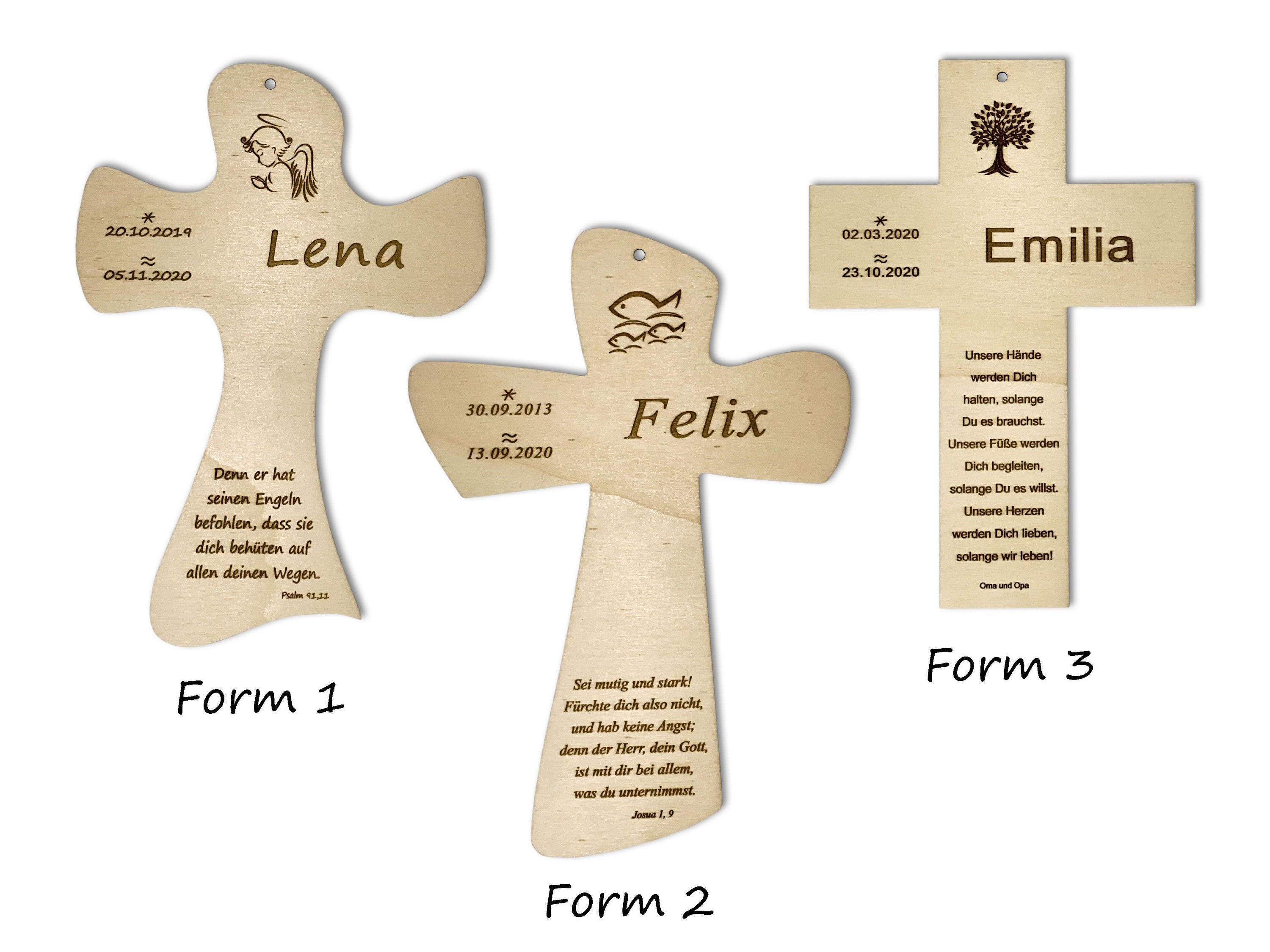 Kinderkreuz aus Holz mit Gravur Taufkreuz mit Taufspruch personalisiert 