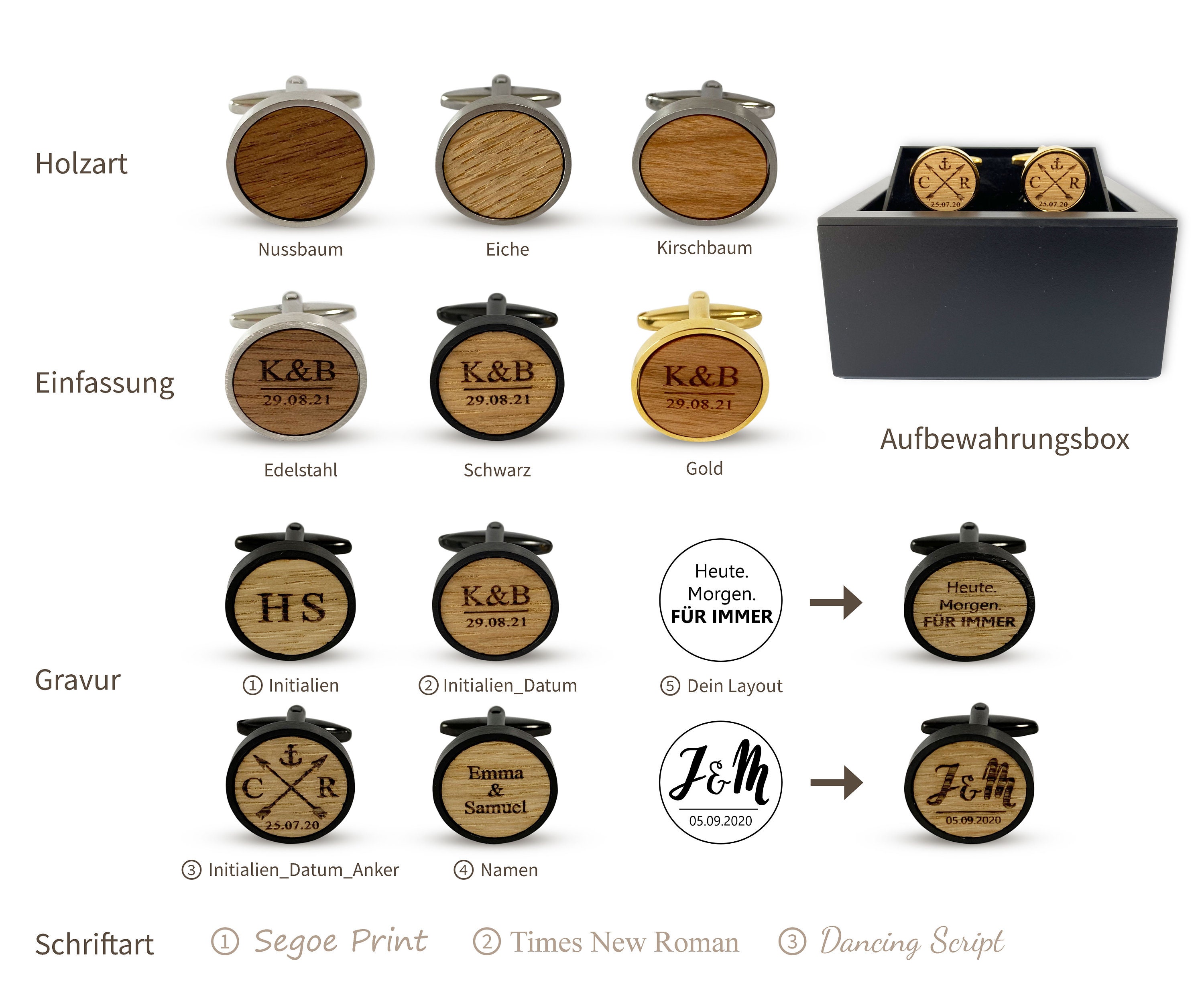 Wooden cufflinks personalized with initials and date engraving, gift …