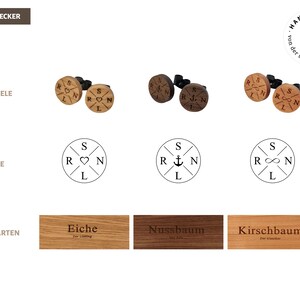 Wooden stud earrings with engraving and initials of your family, individually personalized Earring with engraving image 2