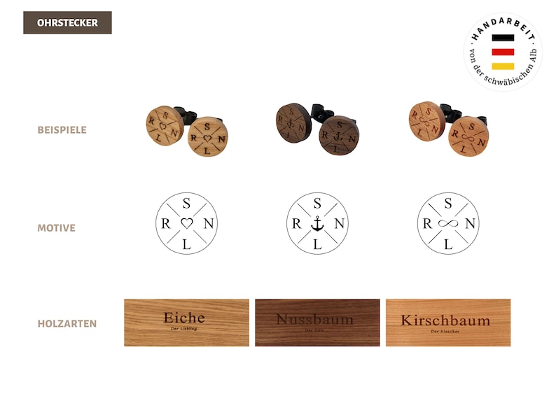 Wooden stud earrings with engraving and initials of your family, individually personalized Earring with engraving image 2