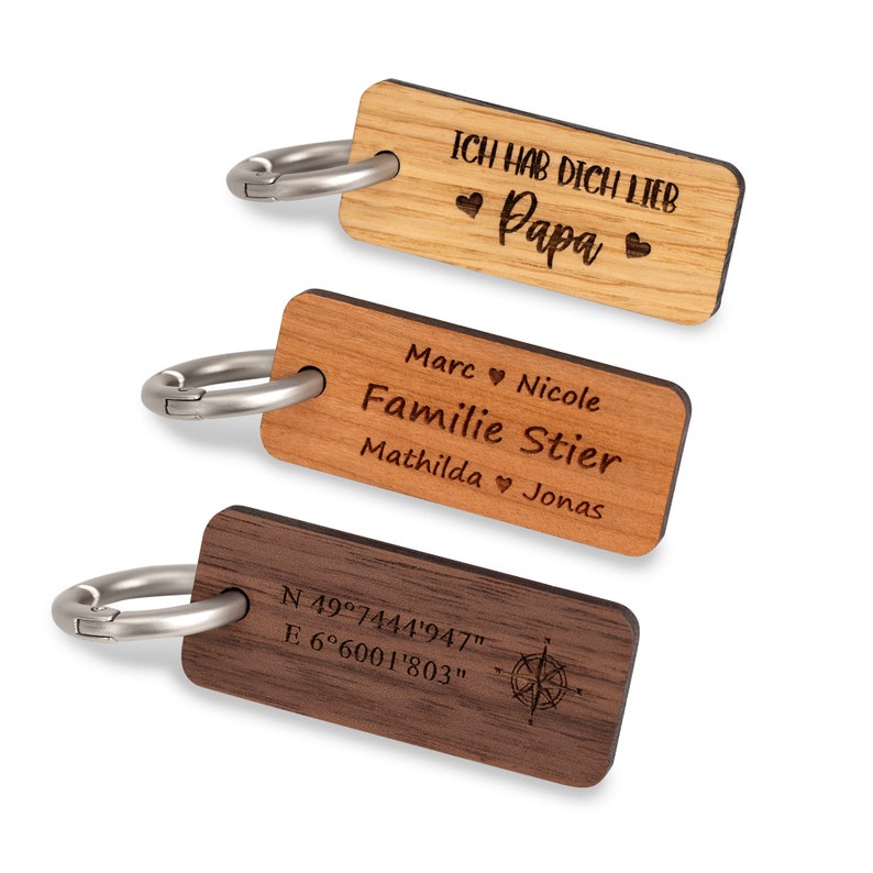 Keychain with wooden key ring personalized with your own engraving, many different motifs to choose from image 1