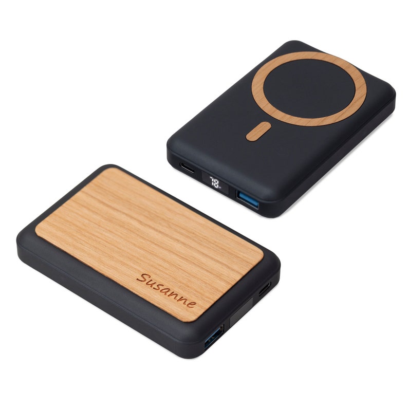 Magsafe Powerbank aus Holz personalisiert mit Gravur MagSafe Powerbank 15Watt magnetisch 画像 4