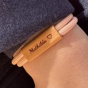 Personalized Rope Bracelet with Engraved Wood | Custom Name or Symbol | Adjustable | Gift for Him Her