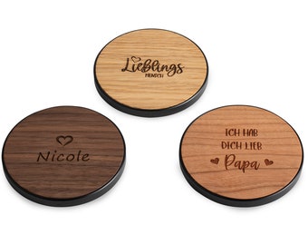 Inductive charging station personalized made of wood with engraving, logo & name as the finest laser engraving, oak, walnut, cherry