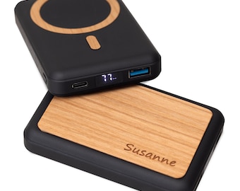 Powerbank aus Holz personalisiert Magsafe mit Gravur MagSafe Powerbank 15Watt magnetisch