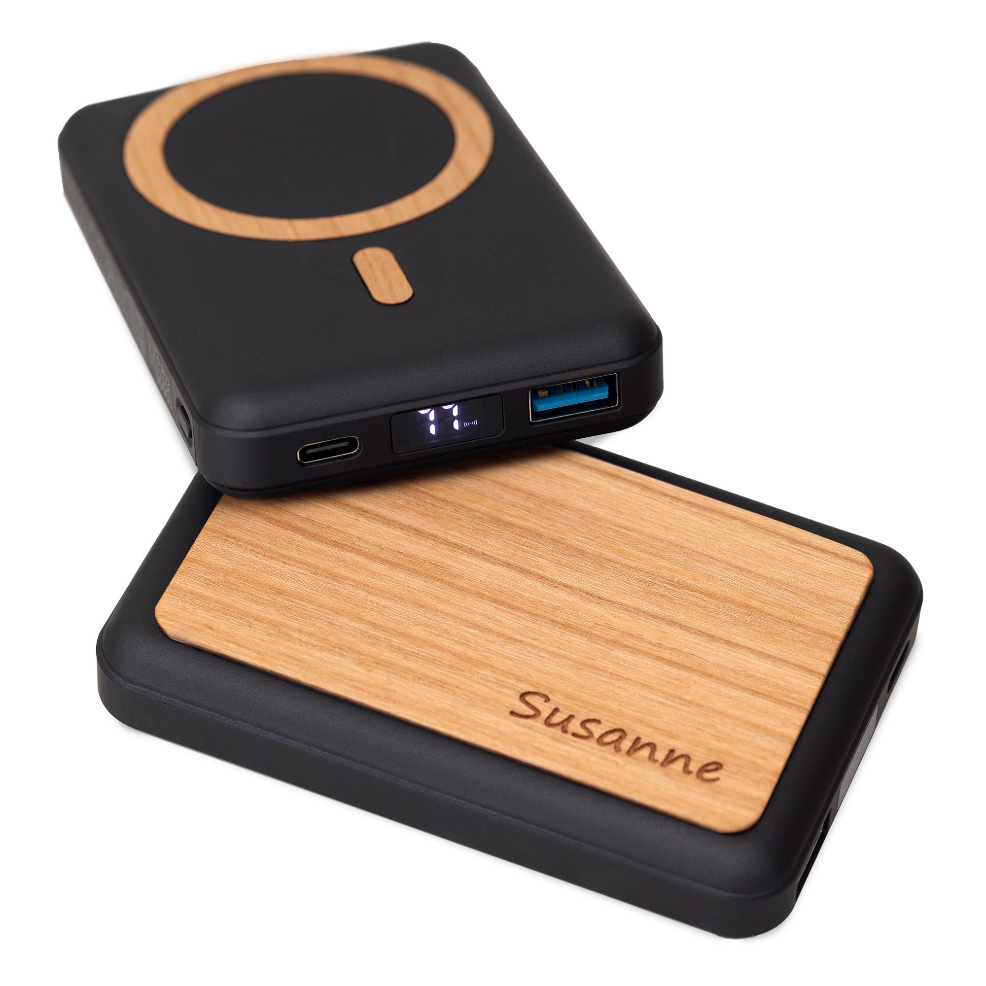 Powerbank aus Holz personalisiert Magsafe mit Gravur MagSafe Powerbank 15Watt magnetisch