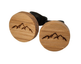 Stud earrings "Mountains" made of wood with different motifs to choose from, earring with engraving